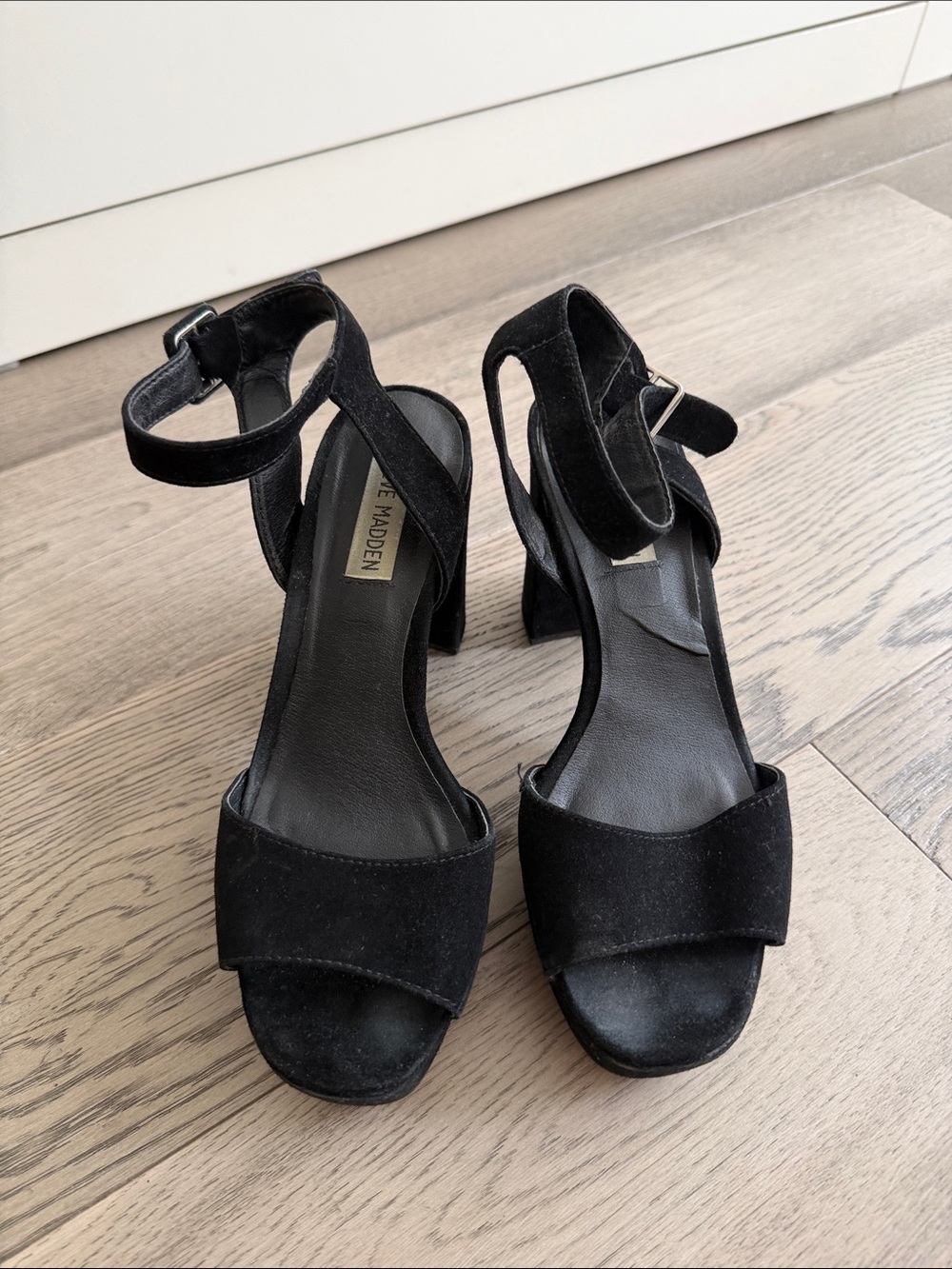 EUC Steve Madden Black Suede Ankle-Strap Block Heels
